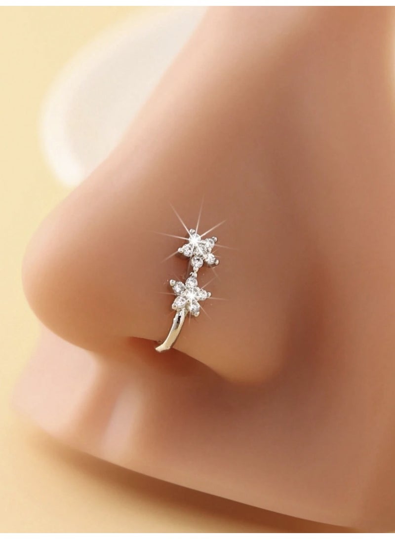 ڤيا ✨ حلق أنف بدون ثقب بتصميم زهرة مرصّعة – أناقة فورية - Image 1